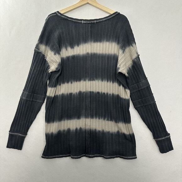 We The Free People Sunset Tee Womens Small Gray Striped LS Ribbed Grunge Beach - Picture 6 of 12